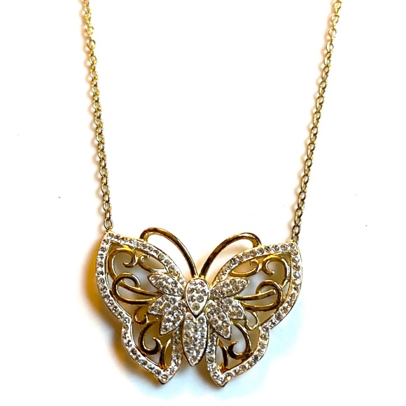 Gold Over Sterling Silver Crystal Butterfly Necklace - Picture 1 of 6